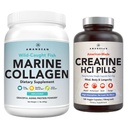 Amandean Premium Creatine HCl & Marine Collage Bundle. USA-Made CON-CRET. 7X Konsentrert. Wild-Caught Hydrolysert Fiske kollagenprotein. Anti-Aging. Støtte Recovery & Lean Muscle. Sunn hud