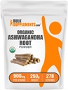 BulkSupplements.com Organic Ashwagandha Powder - Organic Ashwagandha Supplements, kildet fra Ashwagandha Root - Glutenfri, 2g per servering, 250g (8,8 oz) (Pack of 1)
