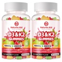 Natures Aid Sukkerfri vitamin D3 K2 Gummies med kalsium + K2 (MK-7), Magnesium Citrate, vitamin C, Extra styrke - Ultimate Absorpsjon for Bone Muskelmune, Vegan - 120 Gummies