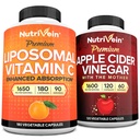 Nutrivein Premium Apple Cider Vinegar Kapsler & Liposomal Vitamin C Supplement Bundle: høyabsorpsjon Vitamin C Kapsler & Apple Cider Vinegar Kosttilskudd Bundle for immunforsvar og Gut Helse