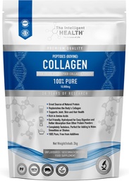 Intelligent Helse Hydrolysert Collage Peptider pulver, Grass Fed, høyt protein, uflavorert, Glutenfri, Paleo & Keto Vennlig, 10g per servering (2kg) støtter hud, hår, negler, ledd, og bein