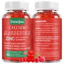 Høy absorpsjon Kalsium Magnesium Sink Gummies, Sukkerfri Kalsium Magnesium Sink Supplement med D3 | Bein og tann styrke | Muskel & Nerve funksjon | Vegansk | Raspberry Flavor | 1 pakke