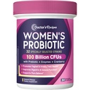 Doktorens oppskrifter Probiotika for kvinner, 100 milliarder CFU 32 Strains, med prebiotiske Fiber, Enzymer & Cranberry, Vaginal Urin Digestive & Immune, No Yest, Holde stabil, forsinket frigjøring, 30 Caps