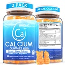 Kalsium Gummies 600 mg - Kalsium Supplement for kvinner, Ocean Algae Kalsium | Vitamin D3, K2, Magnesium | for Bone styrke, Muskel og ubegrenset | Begrenset Algae Kalsium, 70+ Mineral, Vegan, 2PACK