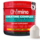 Oh!mino kreatin kompleks for muskelvekst. Mikronisert kreatinmonohydrat og kreatinhydrochlorid med adaptogener. Perfekt kreatin for kvinner og menn. Forfriskende Zero Carb Lemon-Lime, 40 serveringer
