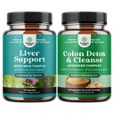 Bundle av Liver Cleanse Detox & Repair Complex og Colon Cleanser & Detox - Herbal Liver Support Supplement med Silymarin Melk - Lactobacillus Acidophilus Probiotic Supplement Body Cleanse
