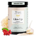Winged Wellness Glow Up, kollagen pulver for kvinner - Hår, hud og negler Beauty Supplement med Grass-Fed Hydrolysert kollagen Peptides Adaptogens, Vitamin C & Biotin - 25 serveringer, uslavored