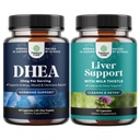 Bundle of DHEA Supplement for kvinner og menn - ren DHEA 25 mg for hormonbalanse - Dehydroepiandrosteron og lever rensing Detox & Repair - Melk Thistle Supplement for Digestion & immun helse