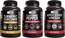 PURE ORIGINAL INGREDIENTS Cayenne Pepper, Turmeric Curcumin, Apple Cider Vinegar Bundle (365 kapsler)