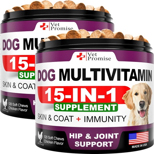 (2 Pack) Hunde Multivitamin Chewable med glukosamin - Hundevitaminer og kosttilskudd - Senior & Puppy Multivitamin for hunder - Pet Joint Support Helse - Immunitet - Mobilitet - Energi - 240 Chews