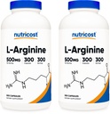 Nutricost L-arginin 500 mg, 300 kapsler (2 flasker)