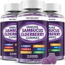Eldrebær gummier immunstøtte, daglig støtte for barn og voksne*, med Sambucus elderbær, sink, vitamin C, D3, B6, B12, Plus - Diett Supplement - 210 greve
