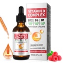 Vitamin B kompleks flytende, vegansk vitamin B12 flytende dråper | B12 Methylcobalamin | B1 Thiamin | B6 Pyridoxin | FOLIC | Niacin - B kompleks flytende dråper, støtte energi, hjerne og hjerte, 40 serveringer