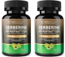 Berberine 1300mg med grønn te ekstrakt, Resveratrol, rød yeast ris og coQ10 – 13-i-1 immunhelse, naturlig metabolsk støtte – 60 kapsler – ikke-GMO, Lab testet - 2 pakke