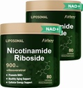 Airboy Liposomal Nicotinamid Riboside 900 mg, NAD Supplement med Resveratrol, NMN Alternative NAD Booster støtte anti-aging, energi, fokus - 80 Capsulesx 2 Pack