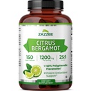 Zazzee Citrus Bergamot 25:1 Ekstrakt 1200 mg, 40% polyfenoliske flavanoner, 150 veganske kapsler, Kosher, konsentrert og standardisert 25X potens, ikke-GMO og all-naturlig, laget i USA