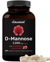 NatureBell D-Mannose 500mg kapsler (2.000mg Per Serving) | 240 Veggie kapsler + Cranberry Concentrate 40mg – Hurtigvirkende urinveis Health Pills – Ultra UTI støtte for kvinner og menn