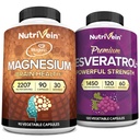 Nutrivein Premium Magnesium L-Treonate & Resveratrol Supplement Bundle: Høyabsorpsjon Magnesium Threonate og Resveratrol Kapsler for Reparasjon, Forsvar, & Vitalitet
