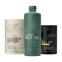 Sportsforskning Collage Peptider Hydrolysert Type 1 & 3 Collage Powder Protein Supplement, Keto MCT Olje fra økologiske kokosnøtter - Triple Ingredient C8, C10, C12 MCT og vitamin D3 K2 med kokosnøttolje