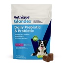 Vetnique Glandex daglig probiotika for hunder med prebiotika for å støtte Gut helse med fiber og digestive enzymer, probiotiske Chews eller pulvere (30ct Chews, Bacon Chews)