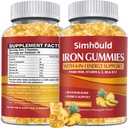 1 Pack Vegan 80MG jerntilskudd Gummies for kvinner og menn - Vitamin A, C, B for voksne og barn - Blood & Builder & Energi Støtte for jernmangel, Anemi - 60 greve Pineapple Flavor Gummies