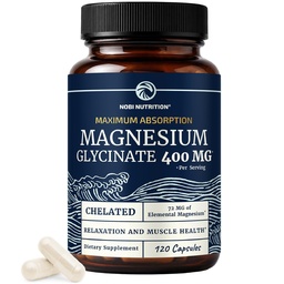 Magnesium Glycinate 400mg høy absorpsjon formel for søvn, rolig, muskelavslapning, hjerte, bein og nerve støtte for kvinner og menn | Chelated magnesium Glycinate Supplement | 120 Ct (2 måneders forsyning)