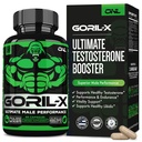 GORIL-X Testosteron Booster for menn - Workout Testosteron Supplement - Øk størrelse, styrke og energi - 1000mg mannlige forsterke horny goat weed - Maca Root, Tongkat Ali & Tribulus terrestris 60 Caps