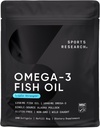 Idrettsforskning Triple Styrke Omega 3 Fiskeolje - Burpless Fish Oil Supplement w/EPA & DHA fettsyrer fra Wild Alaskan Pollock - hjerte, hjerne og immun støtte for menn og kvinner - 1250 mg, 240 ct