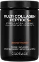 Codeage Multi Collagen Peptides pulver + Probiotika Black Edition, Vitamin C, Hyaluronsyre pulver Supplement, Grass-Fed, Hydrolysert, Zero Carbs, Type I, II, III, V & X, Unflavored, 10,58oz