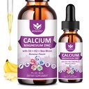 Kalsiumcitrat 1000mg med vitamin D3 for kvinner og menn - flytende kalsium magnesiumsink D3 K2 Supplement for bein, tannstøtte, sukkerfri, vegansk, banan flavor - 1 Fl Oz (2 pakke)