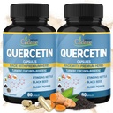 Organic Cadane 2 Pakker Quercetin Supplements Kapsler, 6in1 med gurkemeie, berberine, Stinging Nettle, Svart frø, svart pepper - støtter immunsystem - 4 måneders forsyning