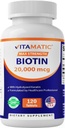 Vitamatic høy potens Biotin 20000 mg (20mg) med keratin 100mg - 120 vegetariske tabletter - Biotin kosttilskudd for sunn hårhud og negler for voksne (120 greve (pakke av 1))