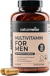 NatureWise Multivitamin for menn - Daglig mannlig støtte - Mineraler og urter for energi, ytelse, immunitet - med vitamin A, C, D, B-kompleks - Soja & Glutenfri, ikke-GMO - 180 kapsler[3-måneders forsyning]