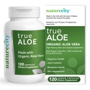 NatureCity True-Aloe Gut Helsestøtte – 80 000mg Aloe Vera Gel Ekvivalent Per Serving – Organic Aloe Vera (120 kapsler) for digestiv, hud og felles støtte | Små enkle å svelge piller