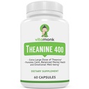 VitaMonk L Theanine 400mg Supplement - L-Theanine 400mg uten kunstige fyllstoffer - Ekstra styrke L Theanine Supplement - Ltheanine 60 Kapsler