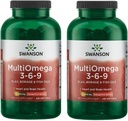 Swanson MultiOmega 3-6-9 - Ikke-GMO Flax, boring og fiskeoljekapsler - essensielle fettsyrer som støtter kardiovaskulær helse og hjerne helse - (220 Softgels, 2400mg servering) 2 flasker