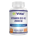 Vitamin D3 + K2 2000IU Chewable for bein helse støtte, 90 vegetariske tyggetabletter, opp til 3 måneders forsyning
