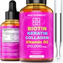 Liquid Biotin Keratin Collage Peptider & vitamin D3 for hårvekst MCT oljedråper 210 000mcg - Kraftig formel for hår hud og negler, mest avansert hårvekst Supplement for kvinner og menn