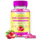 PMS Gummies - Happy Flow PMS Støtte Supplement for kvinner - Strawberry PMS Relief Supplement med vitamin B6 for hormonbalanse, Periode støtte, Cramps, Hormonal Acne & Bloating Relief (60 Count)