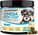 EagouDiary Salmon Oil Chews for hunder, Omega 3 Hud & Coat Supplement for hunder med EPA & DHA Fatty Acids,Angelica, Metionin,Vitaminer,Mineraler for kløende hud & Allergi Relief (120Ct)
