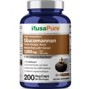 NusaPure Glucomannan 1000 mg per servering 200 Veg Caps (BioPerine, Non-GMO, Vegan) Konjac Root
