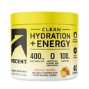 Asent Clean Hydration + Energi elektrolytter pulver - 100 mg koffein, 400 mg elektrolytter, ingen kunstige ingredienser, oransje mango 40 serveringer