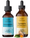 HERBAMAMA Herbal flytende dråper Kit - Bundle of Ashwagandha Root Extract & Turmeric med svart pepper tinktur 2 fl oz - Vegansk, ikke-GMO, sukker og alkohol-fri - 2 Pack