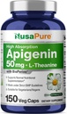 NusaPure Apigenin 50mg & L-Theanine 200mg, 150 Veggie kapsler, Bioperin (Non-GMO, Glutenfri)