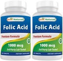 Best Naturals Folic Acid 1000mg (Vitamin B9), 240 tabletter (1000mg (Pack of 2))