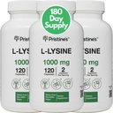 PRISTINE'S L Lysine 1000mg (3 pakke) Lip & Gum Helse Essential Amino Acid Immunitetsstøtte Supplement Kapsler -180 dagers forsyning Muskel og vevsstøtte - kollagenproduksjon - Vegan Glutenfri Ikke GMO