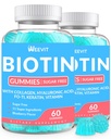Sukkerfri Biotin Gummier, Biotin og kollagen Gummier med keratin, hyaluronsyre for kvinner og menn | Håret vekst, glødende huden og sterke negler | vitamin B7 Supplement, ikke-GMO, Chewable