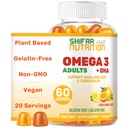SHIFAA NUTRITION Vegansk Omega 3 Gummies for voksne | Ingen fiskeolje Burps | 60 Gummies | Plant Basert w/Chia olje, Algae | Omega 3 6 9 w/DHA, vitamin C | for hjernen, kardiovaskulær og immunstøtte Halal