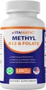 Vitamatisk Metyl Folat & B12 Supplement med Pyridoxal 5 Fosfat (P-5-P) - fremmer kardiovaskulær helse og energimetabolisme - 120 raske oppløsningstabletter - Ikke GMO & Glutenfri
