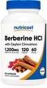 Nutricost Berberine HCl med Ceylon kanelkapsler (120 kapsler, 60 serveringer) - Ikke-GMO, Animal-Free Produkt